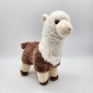 Aurora Eco Nation Alpaca Llama Plush 8" Brown White Soft Fur Embroidered Eyes